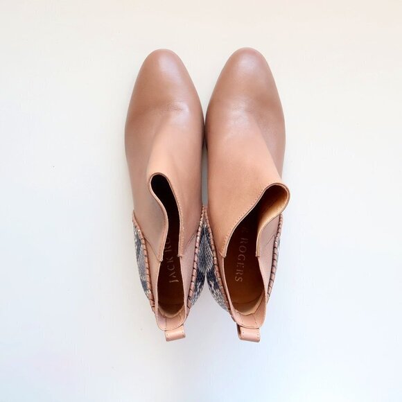 NEW Jack Rogers Tan Poppy High Heel Booties / Ankle Boots With Snakeskin Accent - Picture 6 of 15